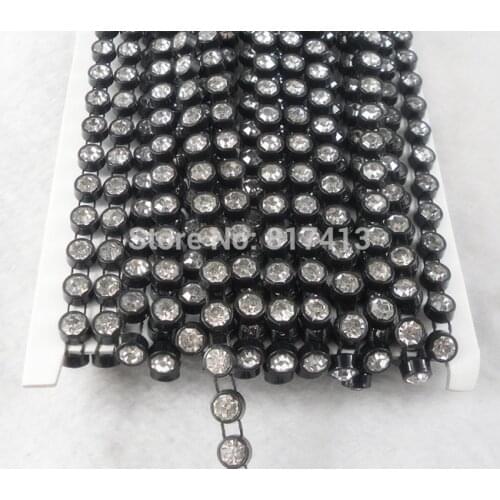 SS30 A grade clear crystal glass 6mm Rhinestones plastic banding Trim black Setting costume applique 10 Yards