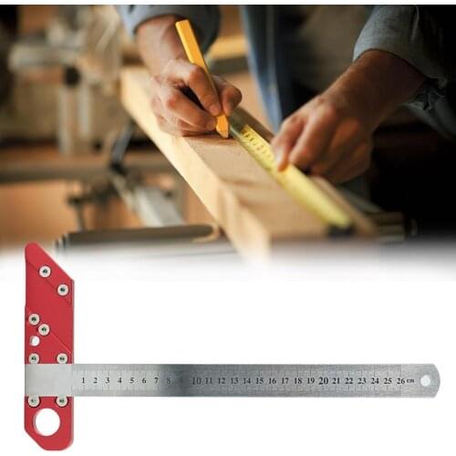 Woodworking T-shaped Steel Ruler Stainless Steel Measuring Tool Scale Ruler 45 Degree Steel Ruler Building Marking Gauge Tools