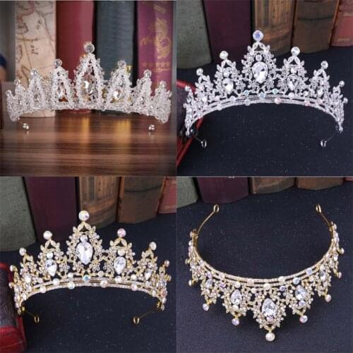 2020 New Baroque Big Rhinestone Crystal Beaded Gold Headband Tiara Bride Crown Luxury Wedding Korean Hair Ornaments