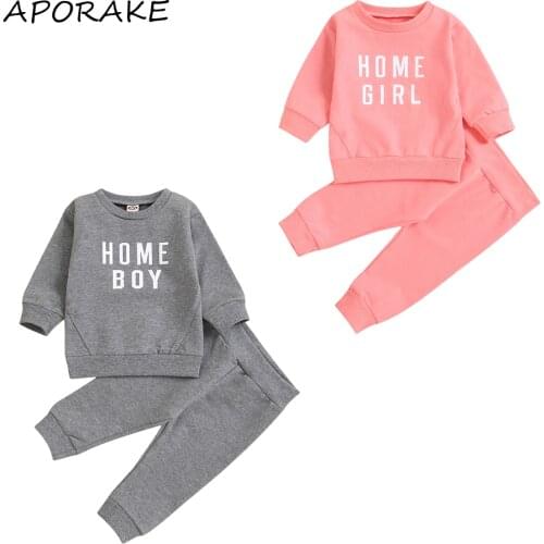 2021 0-4Y Casual Kids Baby Boy Girl Clothes Letter Print O Neck Long Sleeve Sweatshirt+Long Pants Spring Fall Tracksuit 2pcs