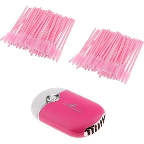 USB Portable Fan Blower Eyelash Extension Glue Quick Dryer Tool + 100pcs Disposable Eyelash Brushes Mascara Wands Spoolers Set