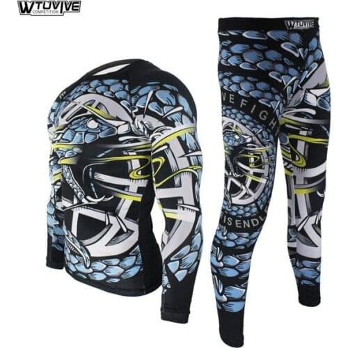 WTUVIVE Brand Compression Jersey+Pants Battle Rashguard KickBoxing Tight Long T-Shirts Trousers Muay Thai MMA Fightwear