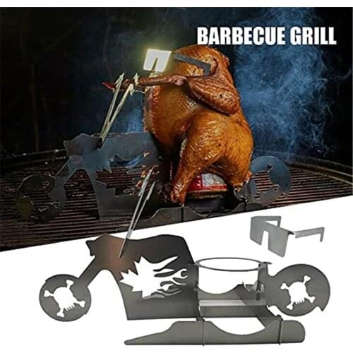 Funny BBQ Chicken Stand Bike Beer Can Barbecue Grilling Baking Cooking Pans Stainless Steel Rack Tools Chicken Rack