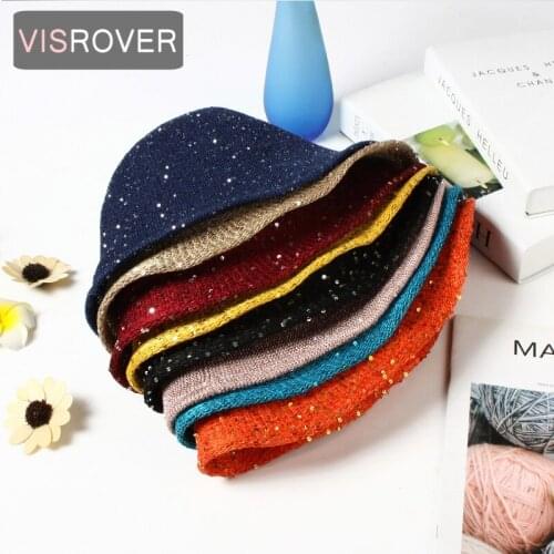 VISROVER 8 colorways Summer Bucket Cap For Women Foldbale Sequin Spring Fish Hat Outdoor Sport Autumn Ladies Hat Gift Wholesales