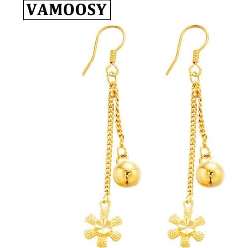 VAMOOSY 4 style women Gold Color 24K gold color Long Dangle Earrings Wedding Bridal Party Luxury Vintage Leaf Earring Jewelry