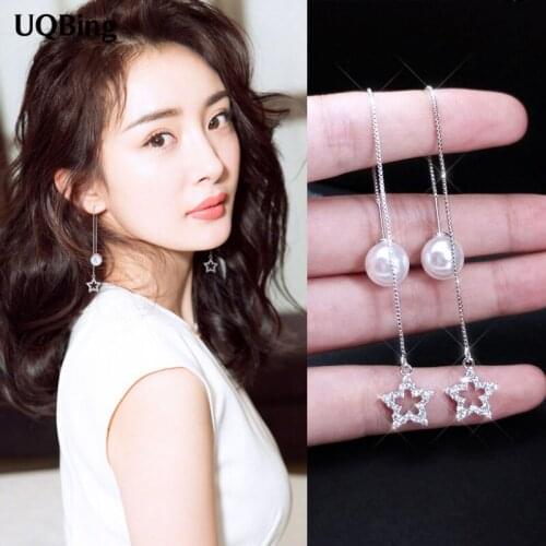 Fashion Pure 925 Sterling Silver Drop Earrings Pearl Crystal Star Earrings For Women Jewelry Pendientes Brincos Drop Shipping