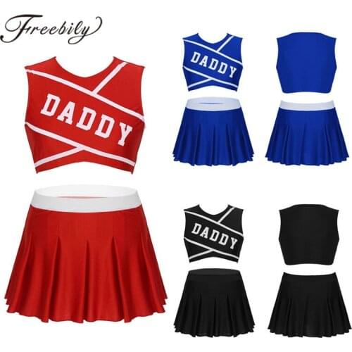 Women Adult Charming Cheerleader Uniform Set Sports Stage Costume Round Neck Sleeveless Crop Top with Mini Pleated Skirt 2Pcs