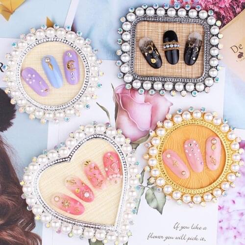 1pcs Alloy Nail Display Stand Round/Heart/Square Pearl Decor Nail Tips Holder Manicure Color style Showing Nail Art Tools #1-11