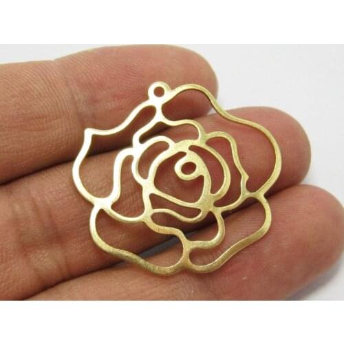 10pcs Brass rose pendant 32x31mm Raw brass flower earrings charms R609