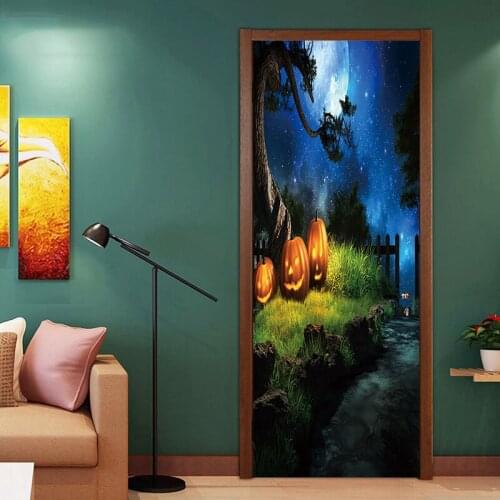 2pcs/set Newest Halloween Horror Pumpkin Poster Door Stickers Painting Wallpaper Wall Sticker Party Bedroom Home Decor Gifts