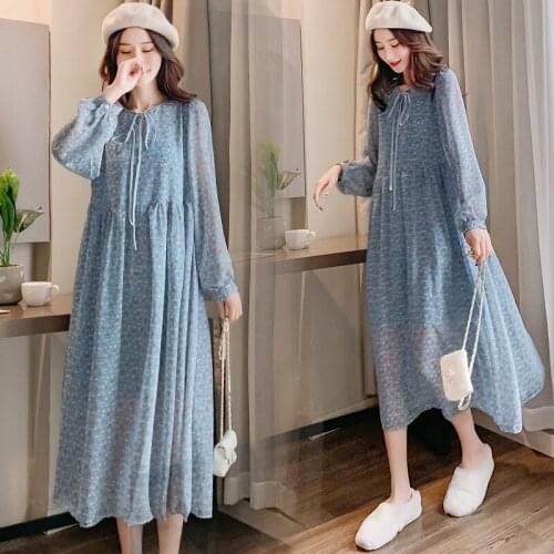 2020 Spring and Autumn New Fashion Plus Size Loose Long Floral Dress for Pregnant Women Maternity Pregnancy Dress Chiffon Dress