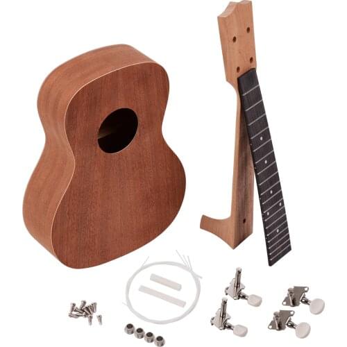23 Inch Unfinished DIY Ukulele Kit Ukelele Plywood Body Okoume Solid Wood Uke Neck Open Style String Tuners for Ukulele Lovers