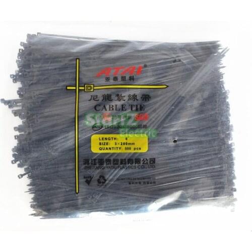 500PCS 3X200mm ( 8'' Inch) Black Self Lock Plastic Nylon Cable Ties Zip Wire