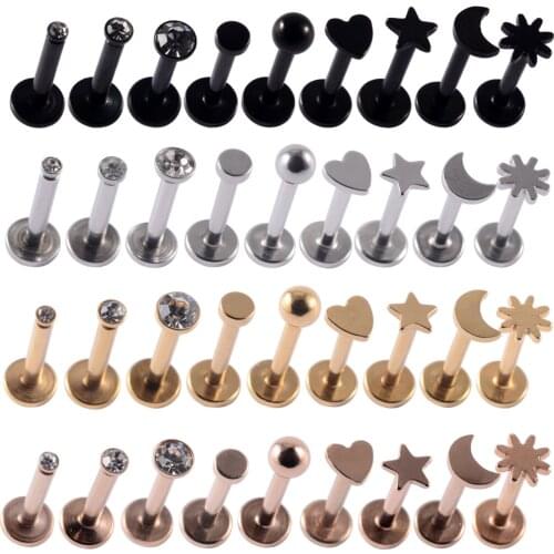 9pc/Set Surgical Steel MixRound Star Heart Shape Labret Monroe Lip Stud Ring Ear Helix Tragus Cartilage Earring Piercing Jewelry