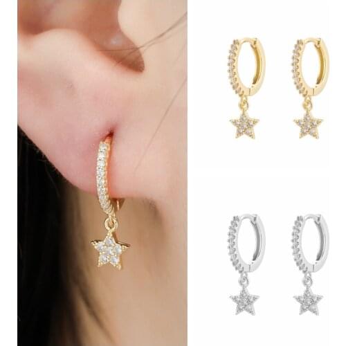 925 Sterling Silver Shiny Inlaid Micro Cubic Zircon Star Hoop Earrings Fine Pendiente Plata Bijou Jewelry For Women Party Gifts