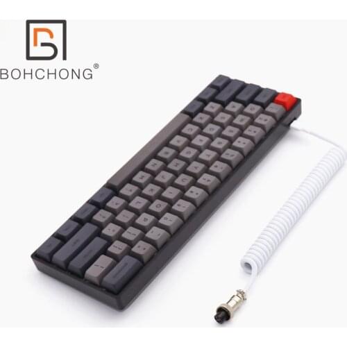 Snow White Black L shape Coiled Spring USB Type C Cable Single Sleeved PET for Mechanical Keyboard Cable With GX12 Aviator