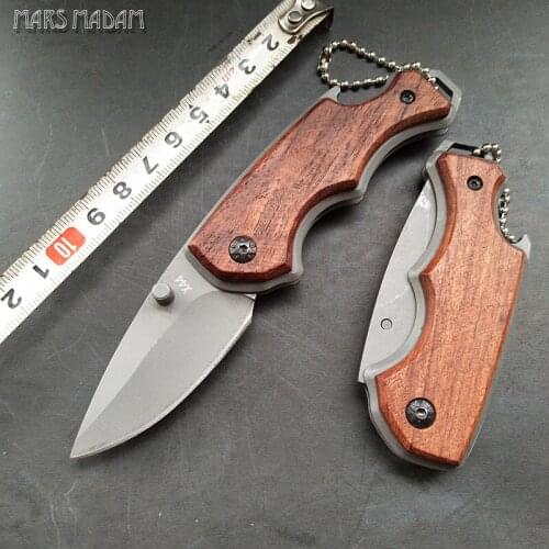 Free shipping QINGQING Titanium Survival Pocket Knife Camping Tactical Folding Knife Wood Handle 440 Steel