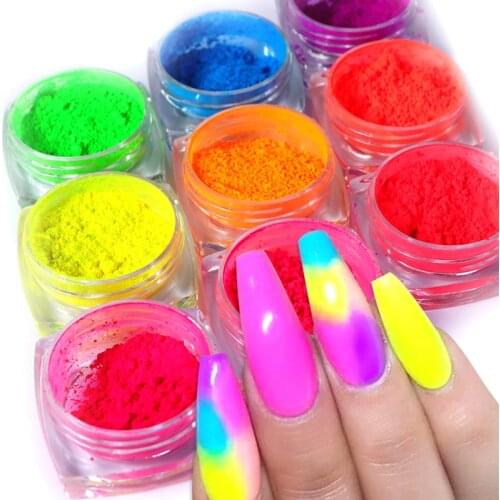 9 Colors/set Shiny Ombre Nails Neon Pigment Powder Fluorescent Nail Art Glitter Summer Gel Polish Manicure Nails Accessories