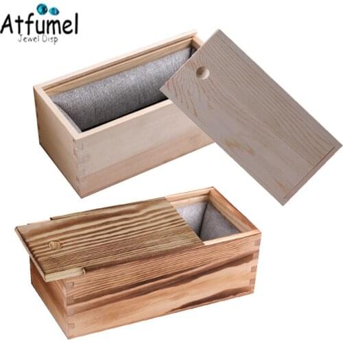 Retro Wood Jewelry Storage Box With Soft Inside Pad Natural Pine Weeding Gift Box Luxury Curio Cosmetic Protection Box Container