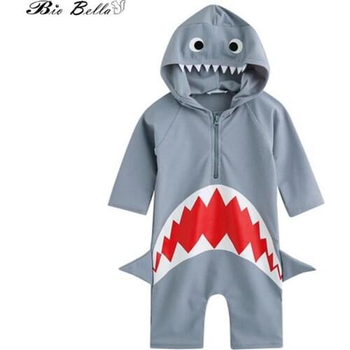 Kids Boy Swimming Suit Cartoon Shark Sunscreen Long Sleeve Fashion Children Boys Swimsuit Baby Boys Bathing Swimming Swimsuit
