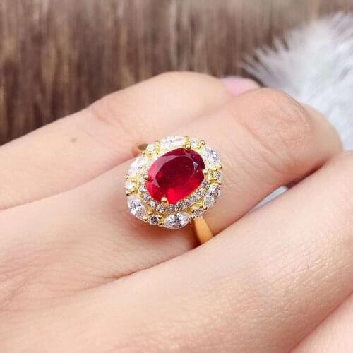 Myanmar 925 silve Natural Ruby Gemstone Ring Fine Jewelry