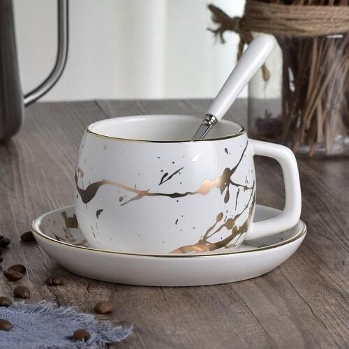 Creative Ceramic Coffee Cup Set Personality Splash Gold Black and White Mug Office Cup Strokes Advertising Gift Cup Custom