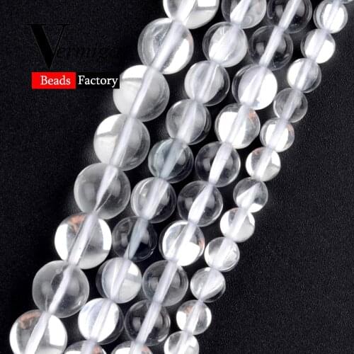 Natural Stone White Austrian Crystal Beads For Needlework Jewelry Making DIY Necklace Bracelet Round Loose Beads 6 8 10 12mm 15"