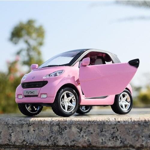Hot 1:32 scale wheels diecast car benz smart fortwo metal model with light and sound pull back vehicle toys collection