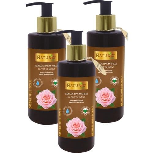 Naturix Cored Rose Hand-Face-Body Lotion Moisturizing Therapy Cream 3 Pcs 250 Ml Rose Revitalizing Cream