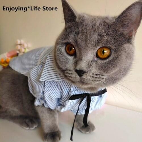 Sweet Stripe Pet Cat Shirt Skirt Cotton Cat Clothes Summer Pets Dresses for Small Cats Dog Katten Clothing Kedi Ropa Para Gato