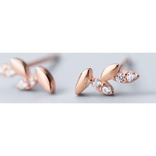 MloveAcc Real 100% 925 Sterling Silver Earrings Leaf Bud with Clear CZ Women Fashion Earrings Stud