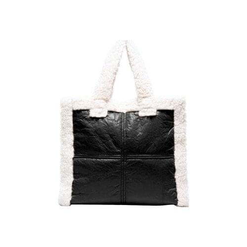 Fashion Lambswool Pu Patchwork Large Totes Designer Women Handbags Luxury Leather Shoulder Bag Big Capacity Buckets Purse Winter