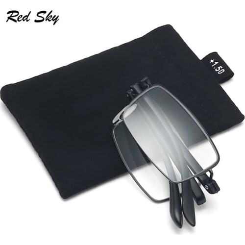 Multifocal Progressive Reading Glasses Men Square Frame Foldable 360 Ring Focus Prescription Presbyopia Eyeglasses With Case