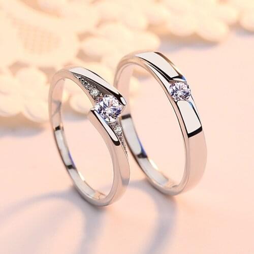 Buyee 100% 925 Sterling Silver Lover Couples Ring Sets Shiny Zircon Classic Wedding Ring for Women Men Fashion Party Jewelry