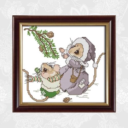 Christmas Rat Pattern Cross Stitch Kits 11CT Printed Fabric 14CT Counted Canvas Chinese Cross-stitch Embroidery Thread Sets