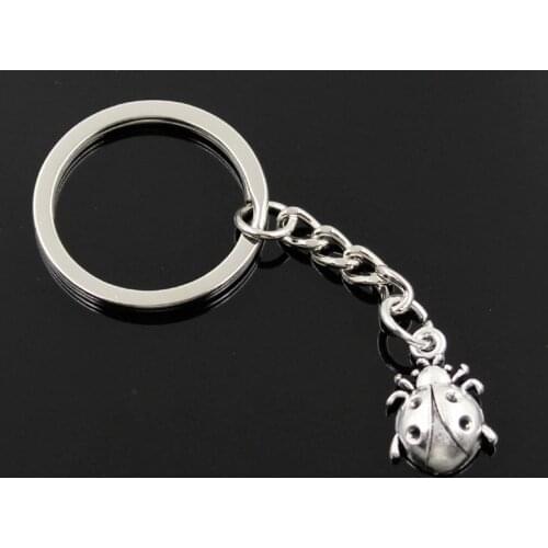 New Fashion Men 30mm Keychain DIY Metal Holder Chain Vintage Ladybug Bug 19x13mm Silver Color Pendant Gift