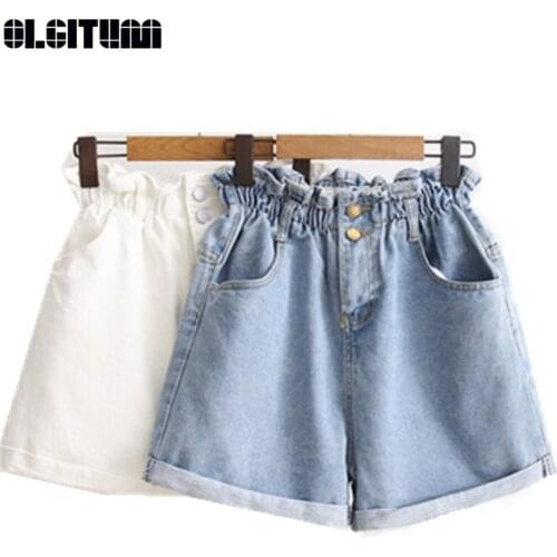 New Arrival OLGITUM 2020 Women Summer Denim Shorts High Waist Loose Shorts All-matched Elastic Waist Thin Denim Shorts PT133