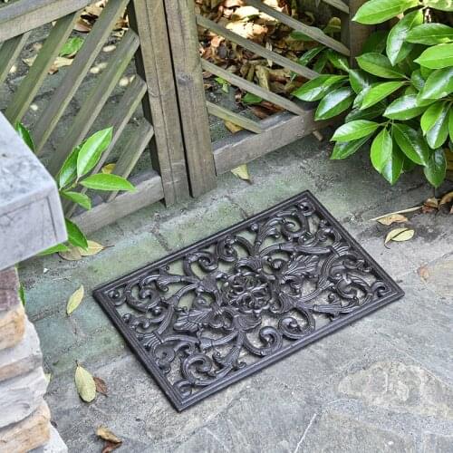 Sungmor Heavy Duty Cast Iron Doormat Rectangle Front Door Mat - Non-Slip Outside Mat Shoe Scraper Vintage Vine Design for Home