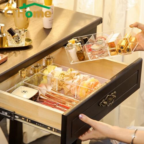 Clear Acrylic Makeup Layered Storage Box Dressing Table Cosmetic Lipstick Finishing Grid Box Desktop Drawer Storage Compartment