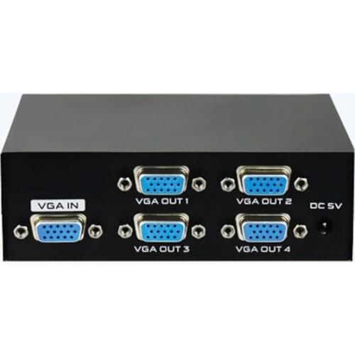 VGA Splitter 1x4 1 to 4 ports VGA Video Splitter 200MHz Support 1920x1440 with power adapter for VGA Adpater