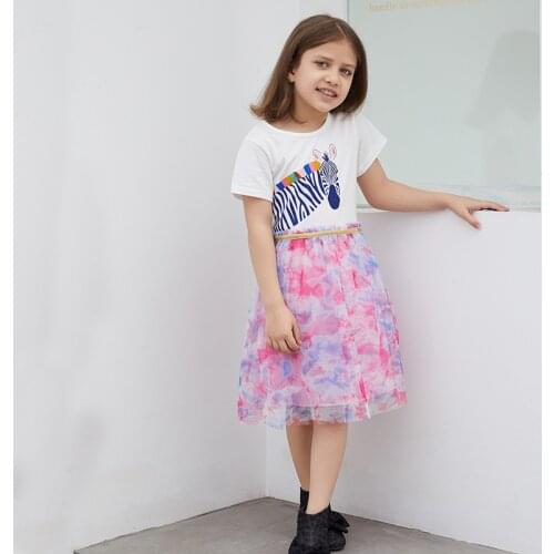 SAILEROAD 2-7 Years Baby Girl Zebra Dress with Animals Princess Short Sleeve Dresses Children Summer Clothing for Kids