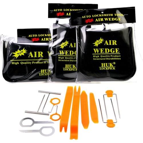HUK 3pcs Car Air Bag Pump Wedge Locksmith Open Car Door Lock With Car Stereo Installation Kits Car Radio Removal Tool