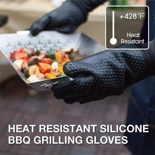 1pc Heat Resistant Silicone Glove Food Grade Thick BBQ Grill Gloves Kitchen Barbecue Oven Cooking Mitts Grill Baking Gloves