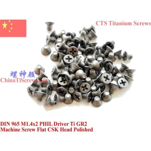 DIN 965 Titanium screws M1.4x2 M1.4x3M1.4x4 M1.4x5 M1.4x6 M1.4x8 M1.4x10 Flat Head 0# Phillips Driver Ti GR2 Polished 50 pcs