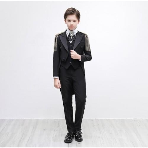 New Design Flower Boys Wedding Suit 5PCS Boys Party Christmas Costume Gentle Boys Spring Formal Clothing Set Kids Suits