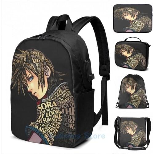 Funny Graphic print Kingdom Hearts UX Roxas Art USB Charge Backpack men School bags Women bag Travel laptop bag