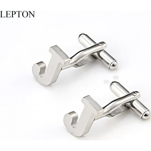 Lepton Stainless steel Letters J Cufflinks for Mens Black & Silver Color Letters J of alphabet Cuff links Men Shirt Cuffs Button