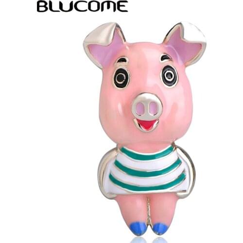 Blucome Cute Cartoon Pig Shape Brooch Colorful Enamel Gold Color Jewelry Pin Women Child Clothes Accessories Hat Bag Decoration