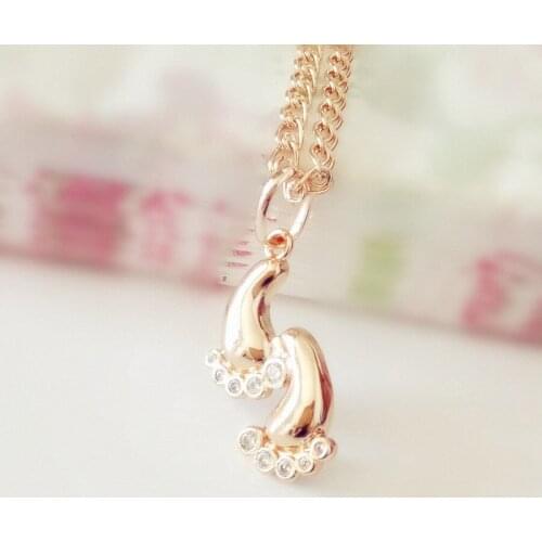 Women Pendants 2021 New Fashion Gold Color Jewelry Cute Cubic Zircon Feet Shape Necklaces & Pendants