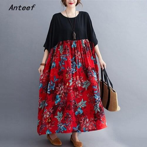 Cotton linen plus size vintage floral for women casual loose long summer dress elegant clothes 2021 ladies dresses sundress
